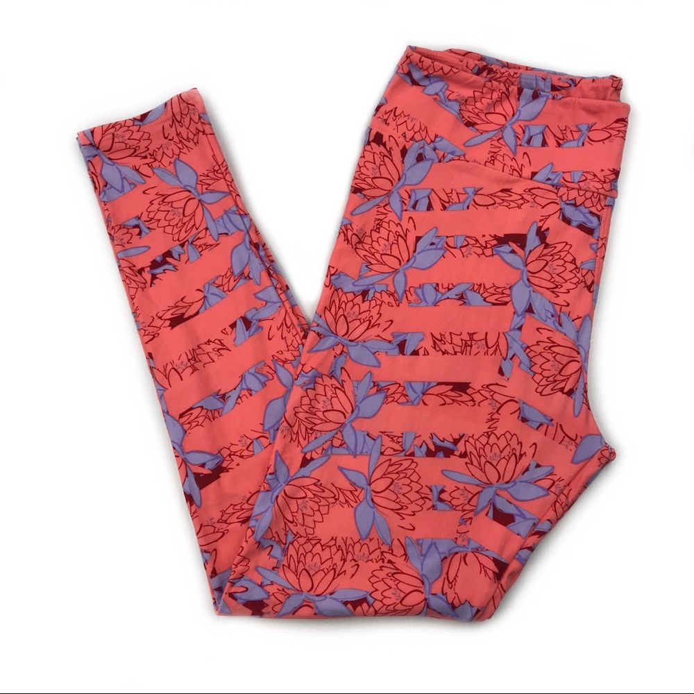 LuLaRoe TC Leggings Coral Purple/Lavender Floral